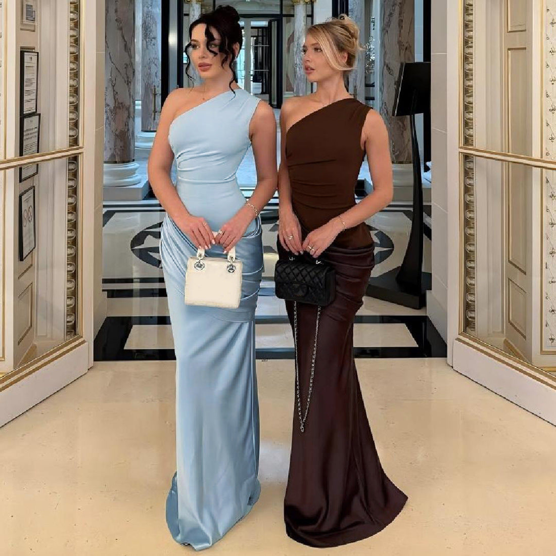 Fashion Solid Color One-Shoulder Dress