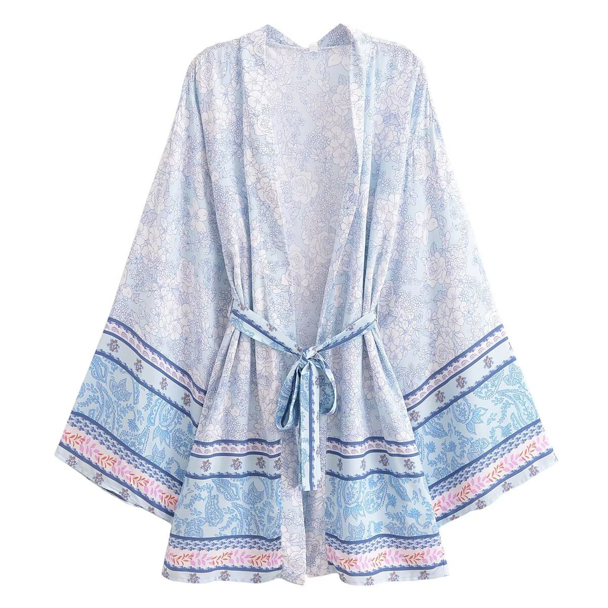Short Sleeve Floral Print Kimono Dress