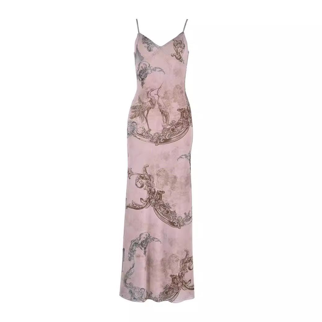 Printed Sling Dress with Slim Fit Design