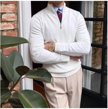 Mens Stand Collar Zipper Knit Sweater