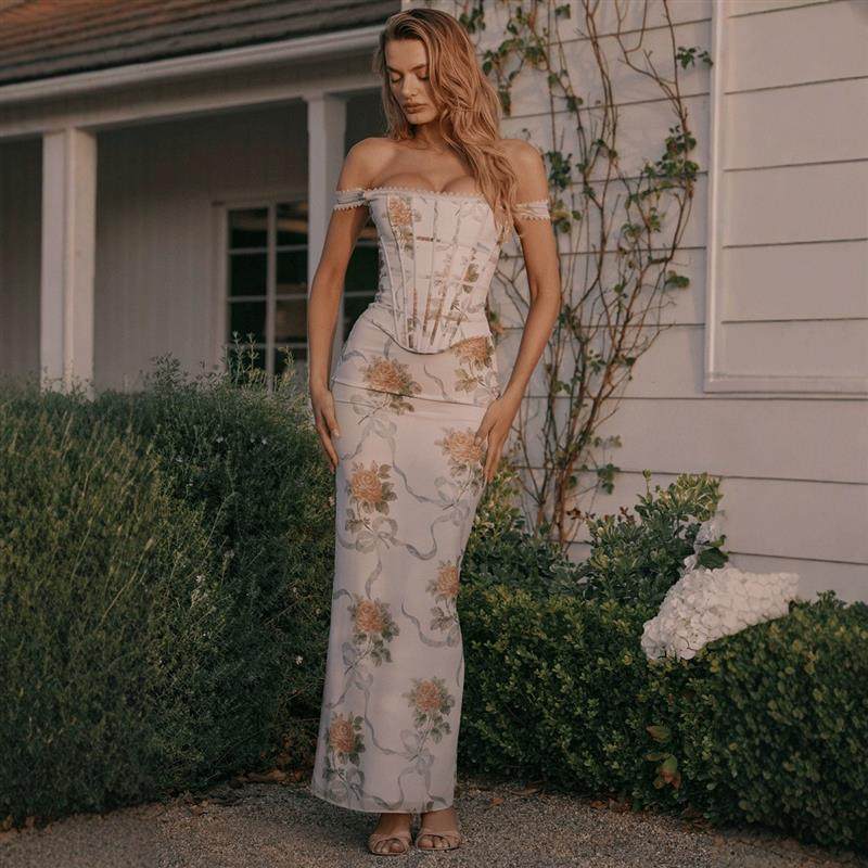 Retro Botanical Print Bodycon Dress