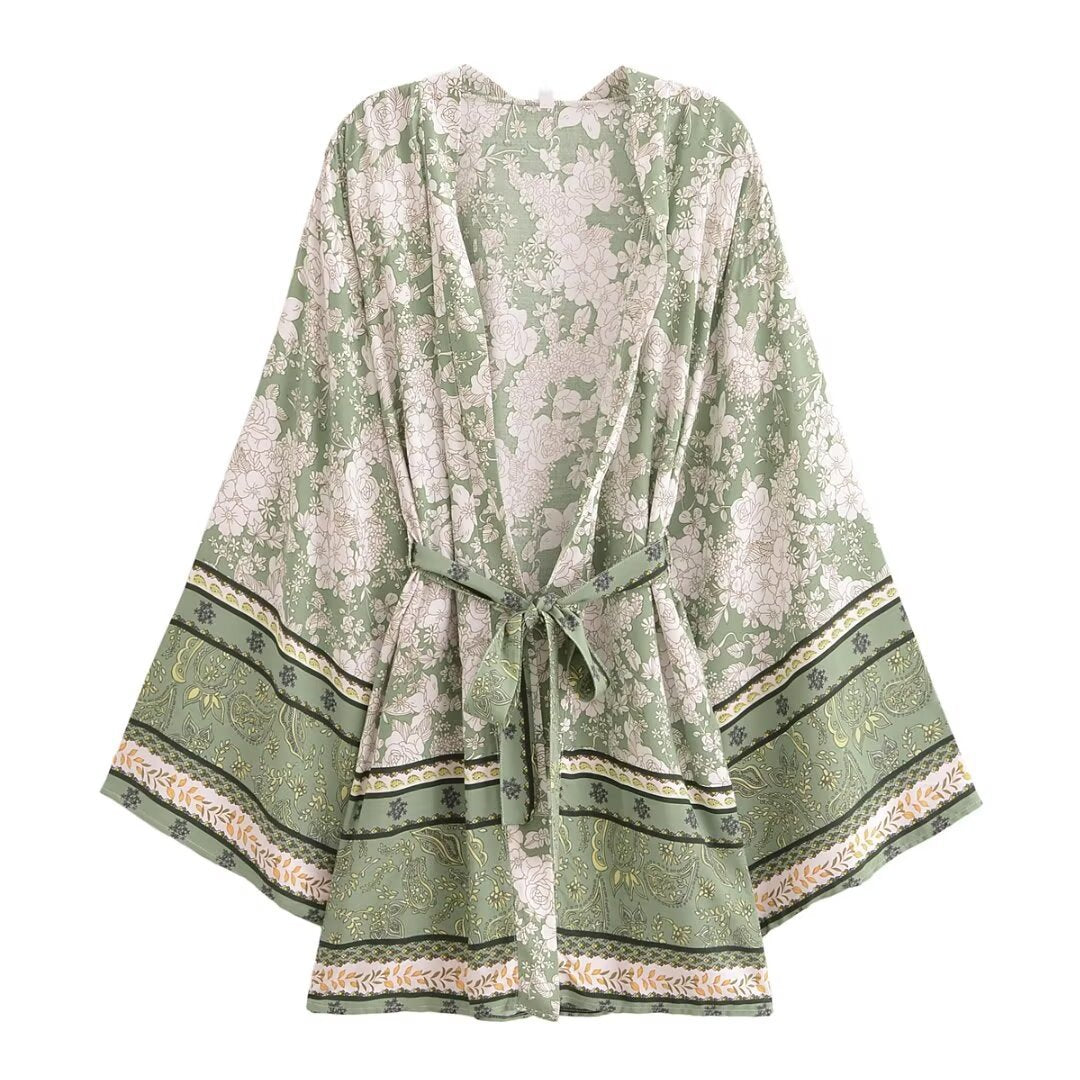 Short Sleeve Floral Print Kimono Dress