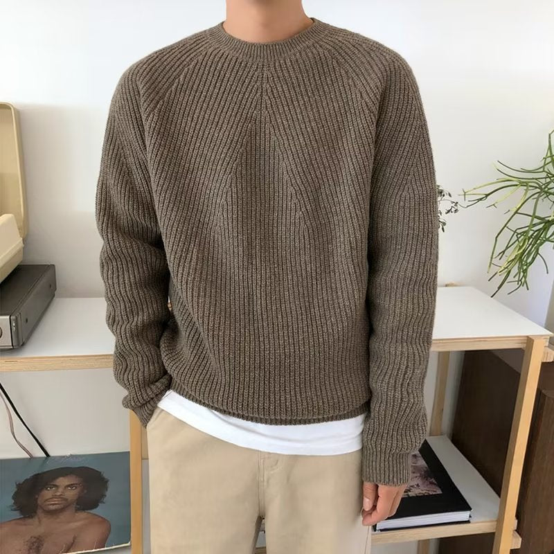 Mens Solid Color Pullover Sweater