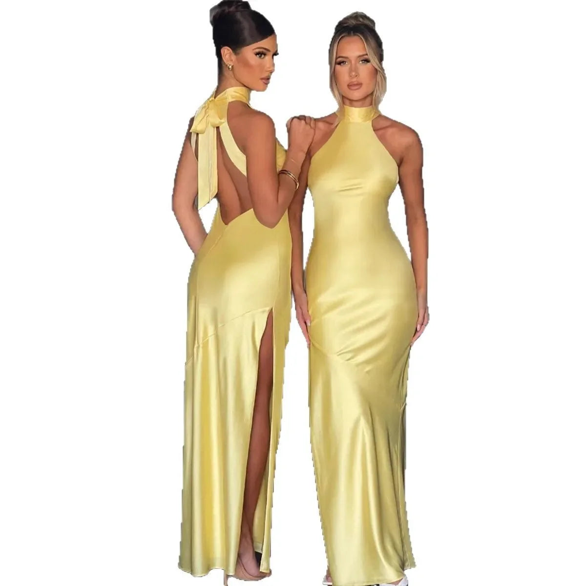 Design-sense satin split dress