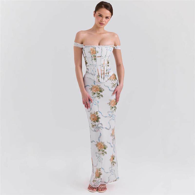 Retro Botanical Print Bodycon Dress