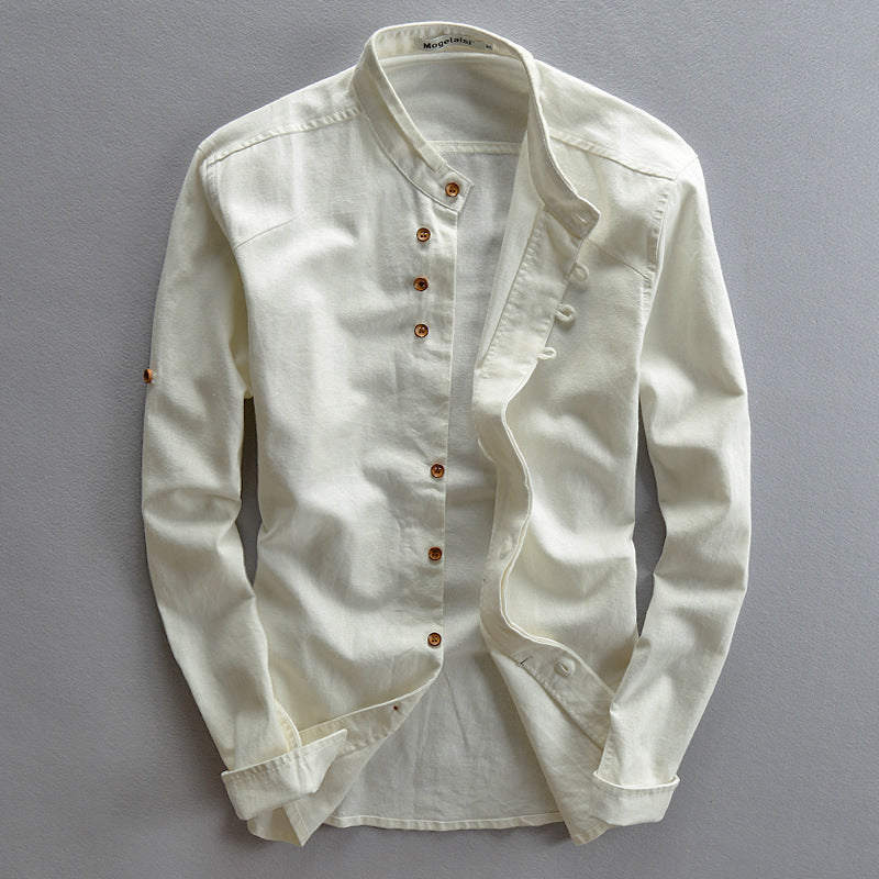 Mens Casual Stand Collar Linen Shirt