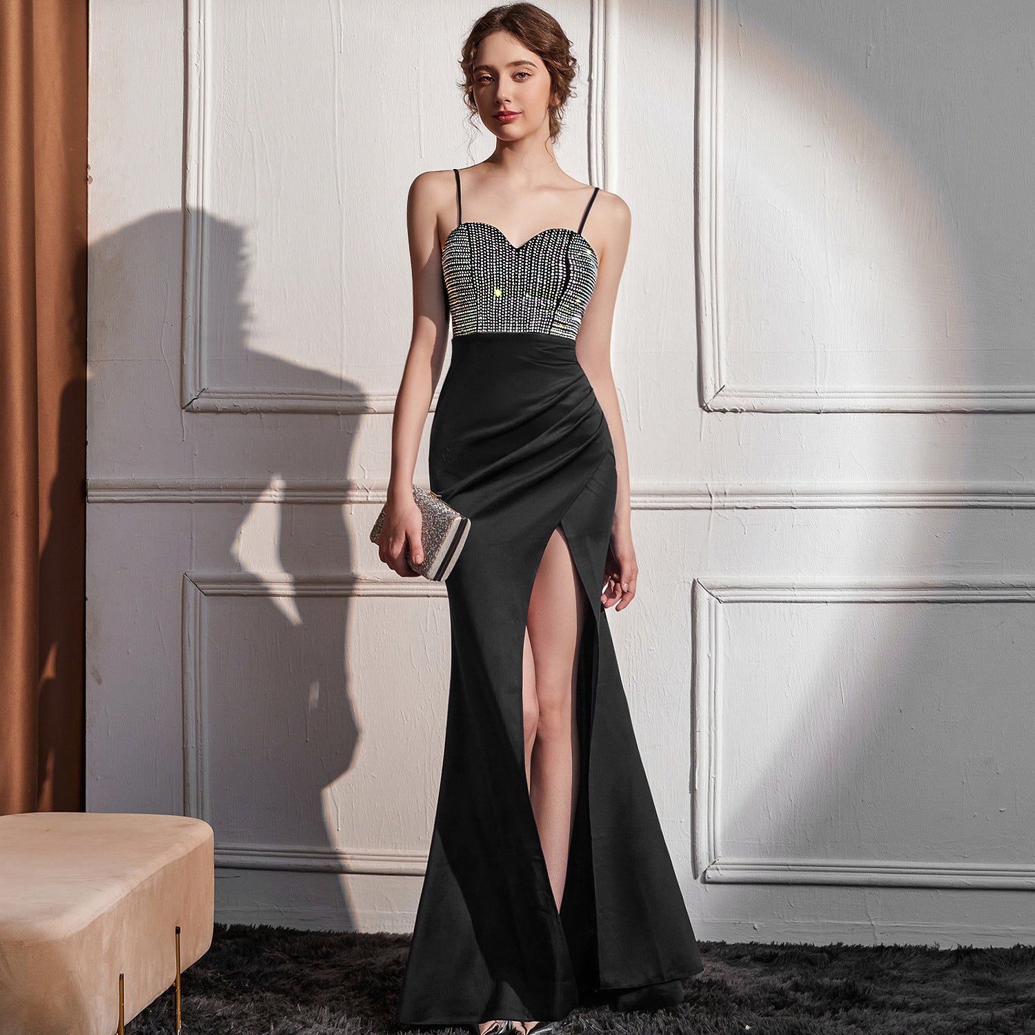 Off-Shoulder Suspender Evening Dress